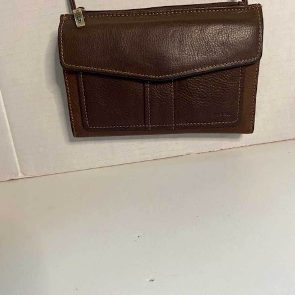 Fossil Brown Pebbled Leather Convertible Crossbody Bag